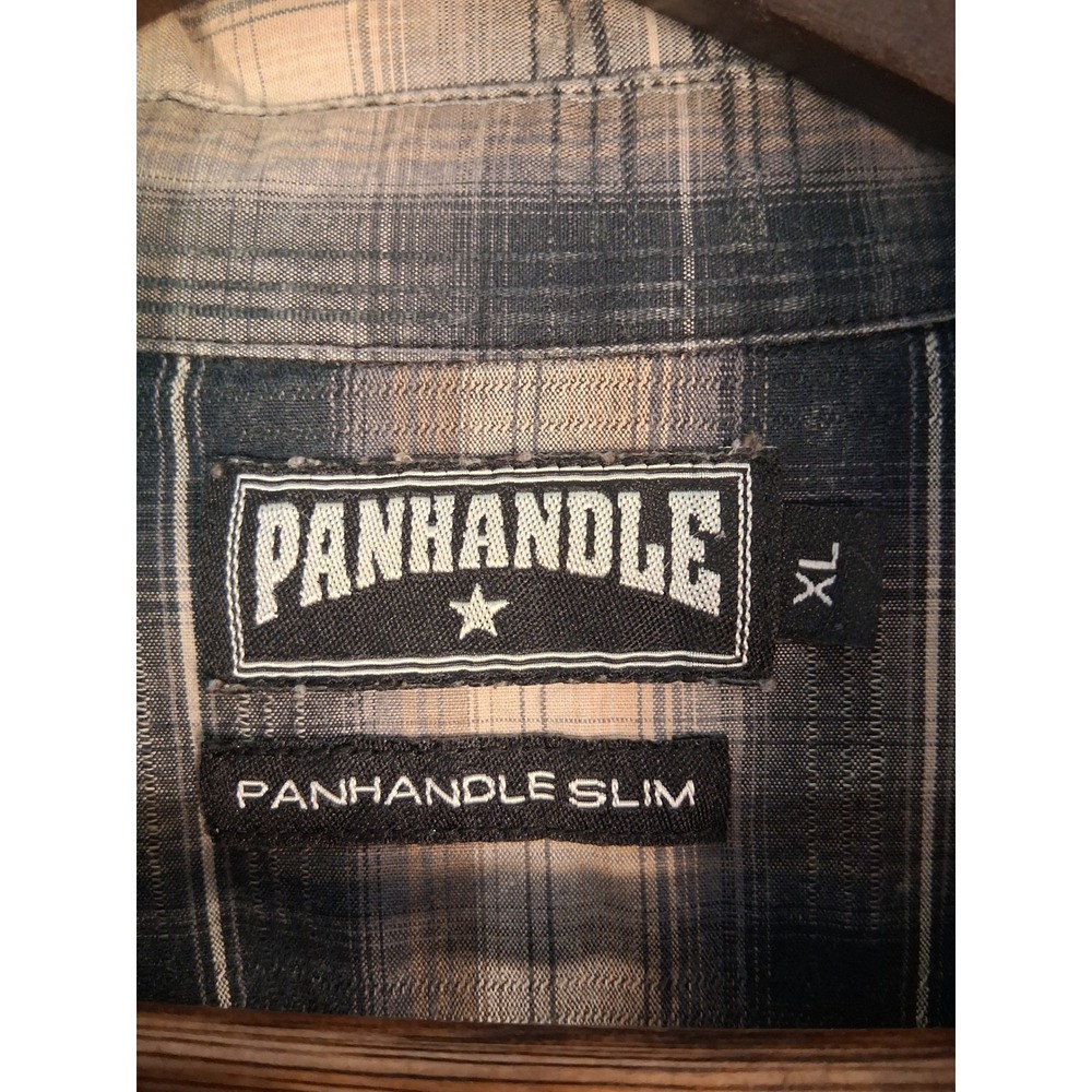 Gothic Western Panhandle Slim Pearl Snap Shirt Mens XL Gray Plaid Embroidered - Picture 2 of 11
